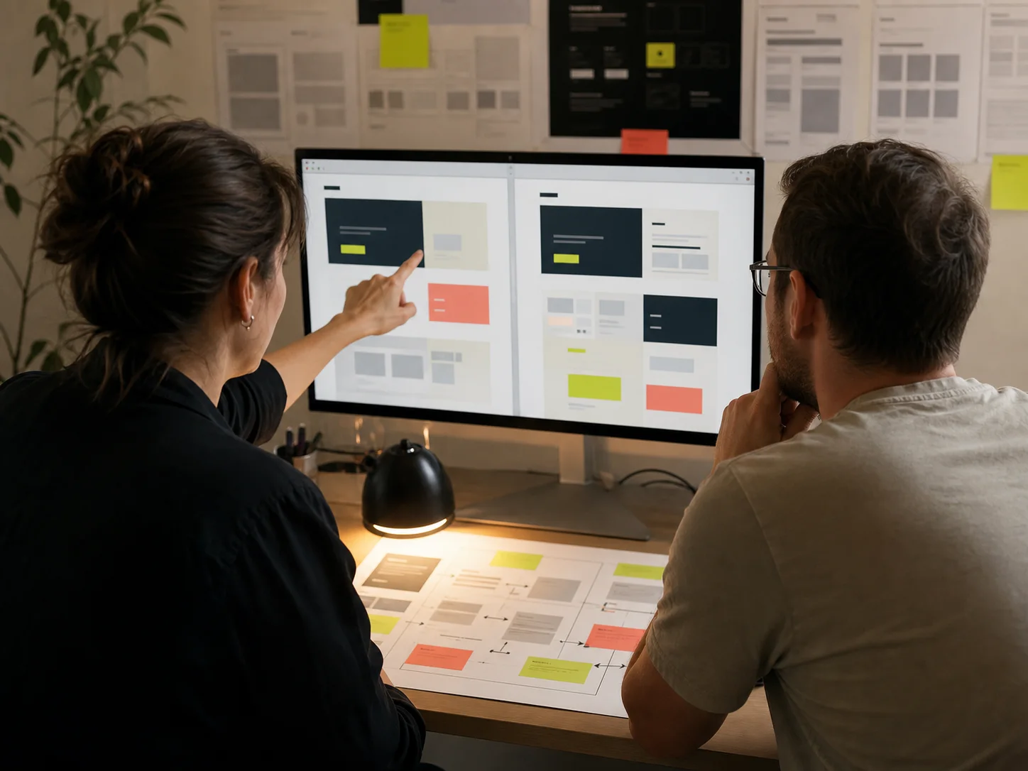 A strategist and designer comparing two landing page versions
